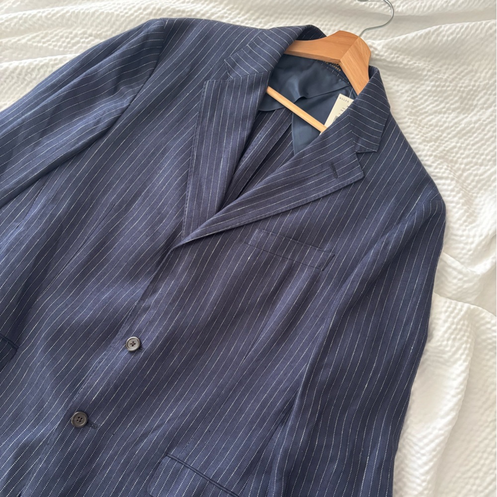 Ralph Lauren Navy Linen Pinstripe Suit Jacket - Picture 2 of 16